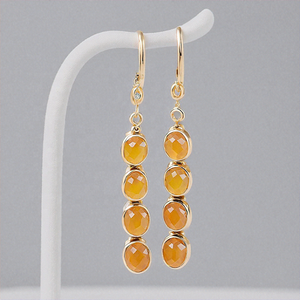 18K Gold Plated 925 Sterling <b>Silver</b> <b>Drop</b> <b>Earrings</b> Attractive Yellow Chalcedony Gemstone Vintage Style for Weddings Parties - Product Image 2