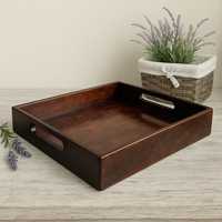 Plateau décoratif rectangulaire en bois avec poignées, style rustique, thème floral, plateau de service artisanal en bois massif