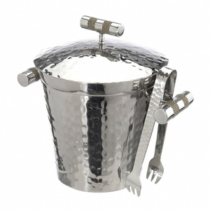 Seau à glace isotherme haut de gamme en acier inoxydable martelé à double paroi avec couvercle et pelle, refroidisseur de vin et de champagne pour fêtes - Product Image 5