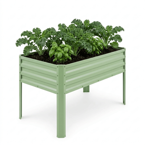 Jardinera Elevada Moderna de Metal para Exteriores, Rectangular, Diseño Corrugado Verde con Patas GB010 - Product Image 1