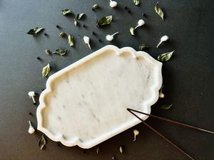 Luxury White Marble Serving Tray with Scalloped Edge Design for Kitchen Countertop <b>Coffee</b> <b>Table</b> & Vanity Decor - Product Image 6