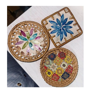 Handmade <b>Bamboo</b> Bohemian Placemat Round <b>Mats</b> With Floral And Patchwork Design For Table Decoration - Product Image 1