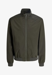 Men's Olive Green Bomber <b>Jacket</b> Solid Color Zipper Closure Stand Collar Casual Style Polyester Windproof Autumn Wear - Product Image 5