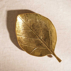 Gold Metal Long Leaf Decorative Platter - <b>Large</b> design Dining Table Decorative Platter - Product Image 2