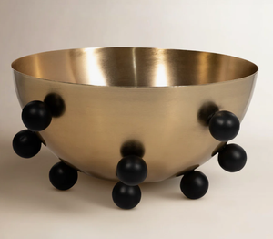 Bol décoratif moderne de luxe en laiton avec pieds sphériques noirs, bassin de table créatif artisanal doré, unique - Product Image 3