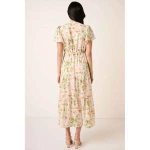Robe longue SAGE de Mittoshop avec imprimé floral, manches volantées et fente en V, taille S - Product Image 1