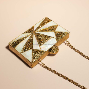 Lujo Metal ágata Multi Color nácar Rectángulo Forma Sling Bags Correa ajustable Embragues Monederos por RF Crafts - Product Image 6