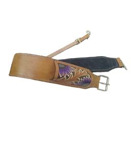 Circunferencia de caballo de cuero occidental con mano | Tooled Back Rear Cinch Flank Billets Durable y ajustable Equestrian Saddle Tack - Product Image 1