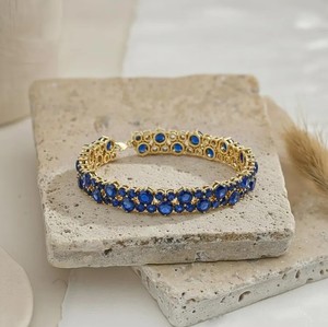 Lab Grown Blue Sapphire Charm <b>Bracelet</b> in 925 Sterling Silver Gold Plated Luxury Elegant September Birthstone - Product Image 3