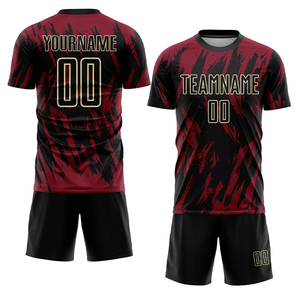 ชุดเสื้อฟุตบอลสีดำแดงแบบกำหนดเอง พร้อมชื่อและหมายเลข พิมพ์ลายแบบ Sublimation ชุดยูนิฟอร์ม OEM รับผลิตตามสั่งจำนวนมาก - Product Image 3