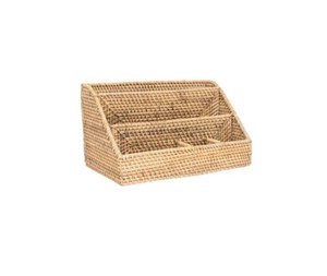 Organisateur de bureau en rotin tissé à la main avec plusieurs compartiments pour fournitures de bureau, papeterie, documents, stylos et accessoires scolaires - Product Image 3