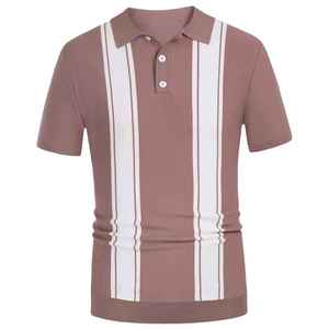เสื้อโปโลผู้ชายสีดำลายทางถัก แขนสั้น สไตล์ลำลอง ติดกระดุม ทรงปกติ - Product Image 4