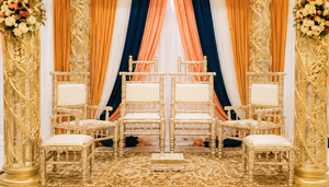 Mandap de Boda de Metal Dorado de Lujo con Decoración Floral y Diseño Desmontable, Mandap de Cristal FRP Dorado para Bodas Tradicionales Tamiles - Product Image 3