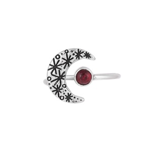 Wholesale Garnet Crescent Moon <b>Ring</b> Boho Floral Oxidized Sterling <b>Silver</b> Gemstone Jewelry Adjustable <b>Statement</b> <b>Ring</b> - Product Image 1