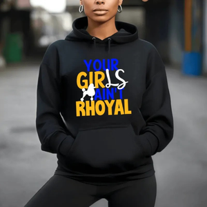 เสื้อฮู้ดพิมพ์ลายกราฟิกสำหรับผู้หญิง YOUR GIRLS IN RHOYAL สีดำ เสื้อสเวตเชิ้ตมีฮู้ดแบบสวมหัว สไตล์ลำลอง แฟชั่นสตรีทแวร์ แอปพลิเคชันสั่งทำเสื้อสำหรับชมรมนักศึกษา - Product Image 1