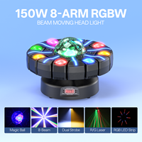 Projecteur DJ à tête mobile 150W à 8 bras, télécommande, effet faisceau LED, DMX512, éclairage rotatif pour mariage, fête, scène, club