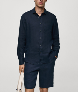 Camisas de Lino Francés 100% Puro para Hombre, Manga Larga, Cuello Clásico, Estilo Casual, Básico, Retro, Color Sólido - Product Image 4