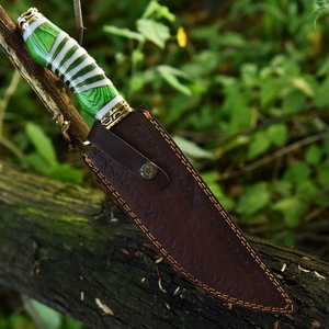 Couteau Bowie droit artisanal en acier Damas de A&M ENTERPRISES, manche en bois, pour le camping, la survie, la chasse et les usages industriels. - Product Image 2