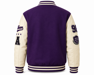 Veste universitaire unisexe violette à boutons, avec patch lettre C brodé, style streetwear, coupe classique, col en V, pour l'hiver - Product Image 3