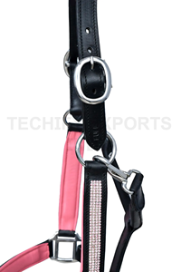 Cabestro de cuero negro y rosa con adornos de diamantes de imitación, estilo brida, ajuste cómodo para montar a caballo - Product Image 3