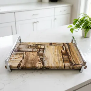 Plateau de service rectangulaire en marbre, design moderne fait main, assiette décorative pour la table à manger - Product Image 4