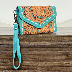 Vintage Fashionable 2026 Floral Western Style Genuine Cowhide Leather Cowgirl Wallet Pattern <b>Wristlet</b> Clutch for Travel Organize - Product Image 4