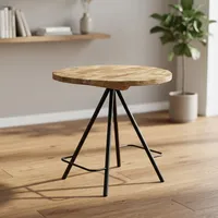 Table de bar moderne en fer et bois, plateau rond en bois massif, base trépied en métal noir, hauteur de comptoir, table de bistrot pour la maison et les restaurants