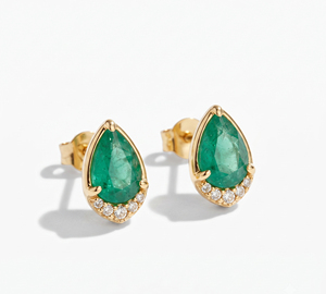 Pendientes de Plata con Corte Esmeralda en Forma de Lágrima, con Acento de Piedra Natural Redonda, Joyería Fina Clásica para Mujer, Regalo para Fiesta - Product Image 1