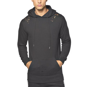 Sweat à capuche tendance hiver 100% coton uni effet vieilli avec logo personnalisable impression numérique séchage rapide respirant - Product Image 1