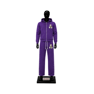 Conjunto Deportivo Personalizado Morado para Hombre, Sudadera con Cremallera Completa, Pantalones Deportivos de Pierna Ancha, Logotipo Gráfico, Ropa Deportiva Casual, Venta al Por Mayor - Product Image 1