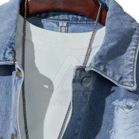 Veste en jean slim fit pour homme, fabrication professionnelle, usage décontracté en extérieur, col montant, logo sur le devant, 100% coton, personnalisable