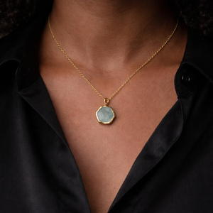 Colgante de Jade Hexagonal Chapado en Oro para Mujer, Joyería Clásica de Aleación, Colgantes Solitarios con Engaste de Bisel - Product Image 1