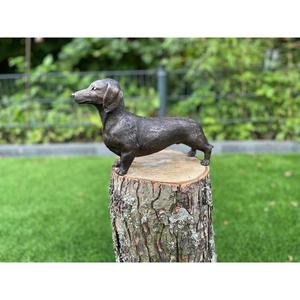 Ground Mount Life Size Bronze Dog Sculpture Standing On Tree Stump <b>Hand</b> <b>Casted</b> Technique Vintage Decor For Garden Supplies - Product Image 2