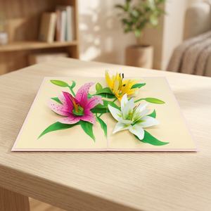 Cartes pop-up Viet-craft Lily Kirigami Origamic en papier fait main, carte de vœux 3D, design floral, impression offset, rose, Hanoi - Product Image 4