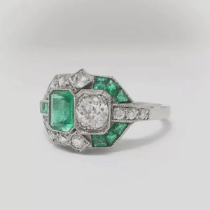 2.65Ct Art Deco Style Round Cut Lab Created Emerald & Diamond Engagement <b>Ring</b> Wedding 14K White <b>Gold</b> Finish <b>Ring</b>, Anniversary - Product Image 4