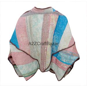 Traditional Eco-Friendly Cotton Kantha <b>Quilted</b> <b>Jacket</b> Color Blocking <b>Pattern</b> Vintage Kaya Woman's Mandarin Collar Autumn Winter - Product Image 6