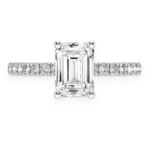 Four Prong Set 1 Ct Emerald Cut Moissanite Engagement <b>Ring</b> <b>Crafted</b> From 14k White Gold Plated Luxury Side Moissanite - Product Image 3