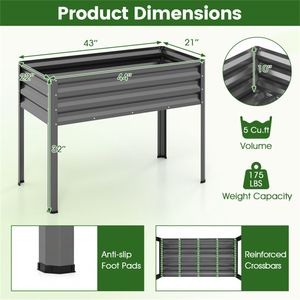 Fioriera Ergonomica in Metallo Grigio da 44 Pollici, Letto Rialzato da Giardino da 32 Pollici con Fori di Drenaggio per Uso Esterno - Product Image 4