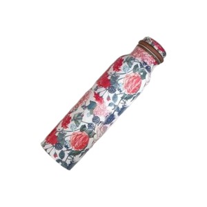 Bouteille d'eau en cuivre pur personnalisée en gros, bouteille de boisson métallique ayurvédique pour la santé, bouteille d'eau de sport anti-fuite à imprimé floral - Product Image 6