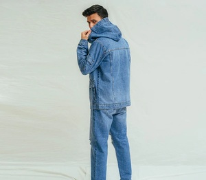 Winter Fall Custom OEM High Quality Pullover Zipper Up Jeans Denim Hoodie Oversize Drop Shoulder With Pockets Hooded For Men's - Product Image 2