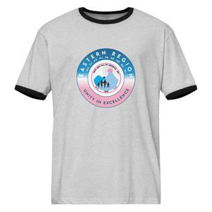 Camiseta Unisex de Cuello Redondo con Ribete en Contraste Negro y Gris Jaspeado, Estilo Retro para Uso Diario Informal, Región Oriental - Product Image 1