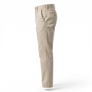 Pantalon en toile kaki coupe droite pour homme, taille mi-haute, fermeture boutonnée, décontracté, tissé, devant plat, style automne - Product Image 5