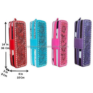 New Large Capacity 2026 Floral Hand Tooled Cowhide Leather Curling Iron & Hair Straightener <b>Case</b> Heat Resistant <b>Travel</b> Organizer - Product Image 2