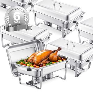 Set di piatti per scaldarsi rettangolari in acciaio inossidabile da 8 Qt Set per il riscaldamento e la tenuta del Buffet da 6 confezioni - Product Image 1