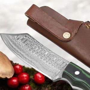 Couteaux de chasse durables pour l'extérieur avec lame en acier Damas, manche en bois lisse, conception Full Tang et étui en cuir marron - Product Image 3