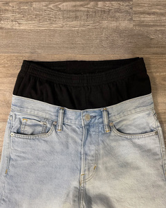 Jean en denim déchiré tendance pour homme, coupe droite, couleur claire, double ceinture, style vintage, pantalon décontracté évasé pour homme - Product Image 3