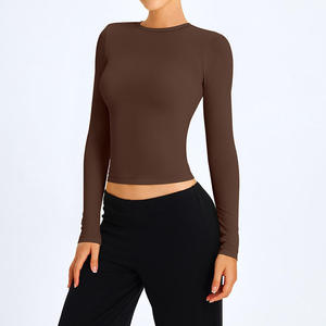 Camiseta Esencial Ajustada de Manga Larga para Mujer 2026, en Colores Marfil, Azul, Rosa y Marrón, Corte Slim, Elástica, Informal, para Gimnasio, Yoga, Verano, Capa Base HD - Product Image 2