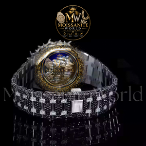 Montre de luxe Moissanite World, 40 mm, cadran rond, quartz analogique, bracelet en acier inoxydable, verre saphir, fermoir déployant - Product Image 3