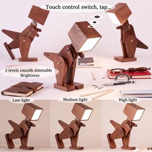 Adjustable Wooden Robot Dog Desk <b>Lamp</b> – Touch Dimmable Modern Articulated <b>Table</b> Nightstand Light for Bedroom & <b>Study</b> - Product Image 2