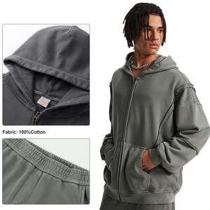 Ensemble de survêtement unisexe à capuche de couleur unie, deux pièces, manches longues, fermeture éclair, coupe ample, décontracté, pour l'automne, disponible en 3 couleurs - Product Image 6